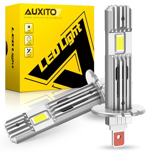 AUXITO 2025 Upgraded H1 LED Light Bulb, 1:1 Mini Size 6500K White, No Adapter Required Easy install, H1ll Fanless LED Kit Fog lights, Canbus Ready, Pack of 2