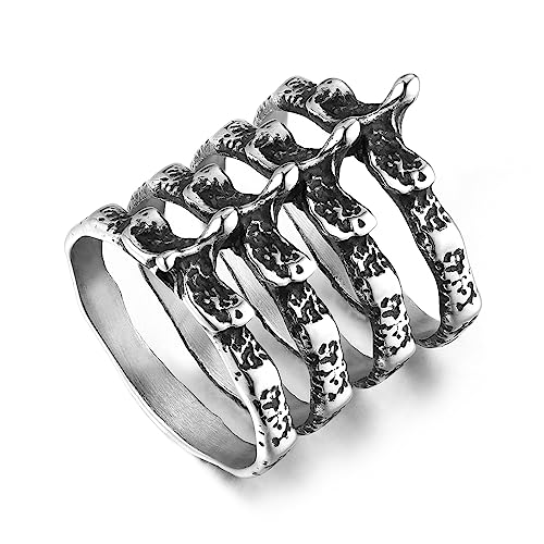 HZMAN Gothic Punk Spine Skeleton Ring Bone Stainless Steel Rings for Men Women Biker Jewelry Gift (Size,8)