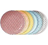ONEMORE Colorful Dinner Plates Set of 6,10.5 inch Porcelain Salad Plates - Microwave, Oven & Dishwasher Safe Large Ceramic Plate for Pasta, Pizza - Geometric Style Scratch Resistant - Assorted Colors