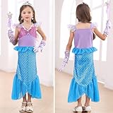 iTVTi Little Girls Mermaid Costume Princess Dress Up Ariel Outfits with Accessories Wig Birthday Party Halloween Cosplay, Blue, 4-5 Years(Tag 120)