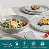 MONITO Ceramic Green Dinnerware Sets-16 Pieces Set,Plates Pasta Bowls Soup Bowls Handpainted Spirals Pattern Ceramic Combination Set with Dinner Plate,Modern Stoneware Dishes,Gift,Cream Green