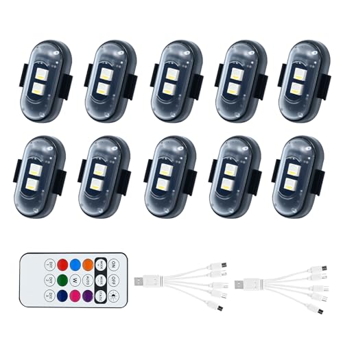 DHDBDUB 10PCS Wireless LED Lights for Car with Remote Control, High Brightness Wireless LED Strobe Light 8 Colors USB Charge IP65 Waterproof Anti-Collision for Car Motorcycle Aircraft Bike (10)