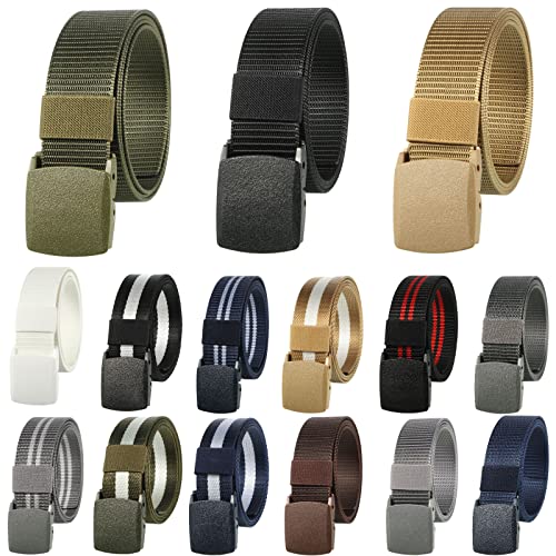 JaGely 15 Pack Nylon Hunting Belt Webbing Canvas Military Belt Tactical Men Waist Belt Web Belt with Plastic Buckle for Christmas Men Gifts Outdoor
