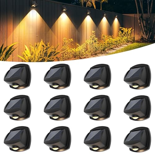 SOLPEX Solar Lights Outdoor Waterproof IP65, Solar Stair Lights Outdoor for Fence, Deck, Step, Dual Color LED 3 Lighting Modes House Wall Light for Porch, Backyard, Fence, Garden Decor-12 Pack