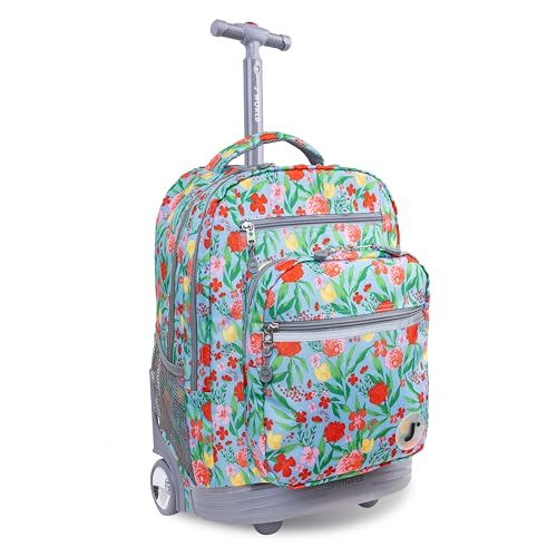 J World New York Sundance Rolling Backpack Girl Boy Roller Bookbag, Flora, 20 Inch