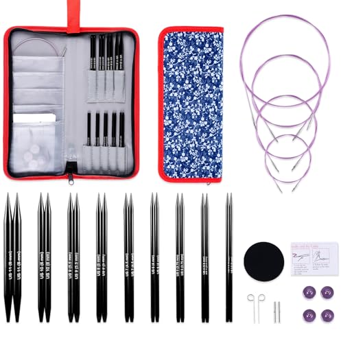 Svartur Interchangeable Circular Knitting Needles Set, with Assorted Circular Knitting Needles and Cables, Accessories and Case, 9 Pairs