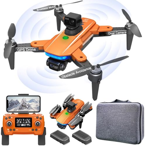 Lozenge Carbon Fiber Pattern 360° Obstacle Avoidance Brushless Drone with Camera for Adults 4K GPS Drone Smart Follow RC Quadcopter L900 HJ90 MAX Helicopter Motorized Adjustment Camera Dual Cameras (Orange)