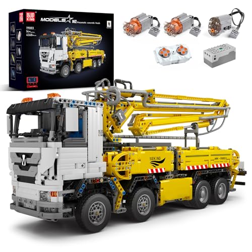 Mould King 19003 Truck with Concrete Pump Block Kits Model, MOC Building Blocks Set to Build, Gift for Kids Age 8+/Adult Collections Enthusiasts(4368 Pieces with Motor/APP Remote Control)