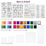 29 Pieces Acrylic stamps for crafting Set Include 5 Acrylic Blocks Stamping Clear Block, 4 Transparent Silicone Clear Stamps Seal, 19 Craft Ink Pad Stamp Pad for Scrapbooking Card Making Supplies