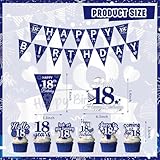 FrozzlyFun 18th Birthday Decorations for Boys, 113Pcs Blue Silver 18 Years Old Boy Bday Party Decor Supplies for 15th Men - Backdrop, Banner, Tablecloth, Centerpieces, Hanging Swirls, Wall Signs