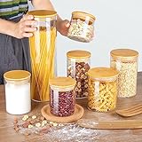 Vtopmart Glass Food Storage Jars, 7 Pack Kitchen Containers with Airtight Bamboo Wooden Lids for Pasta, Cookies, Nuts, Coffee Beans, Cereal, Canisters Set for Flour, Pantry Organization, BPA Free