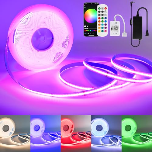 Sumaote 32.8ft/10m RGBW COB LED Strip Light, 6720LEDs 24V RGBWW LED Strip WiFi Controller Compatible with Alexa Google Home, Flexible Strip Lights for Bedroom Wardrobes Cabinet DIY Decor