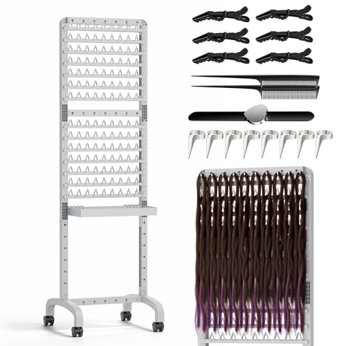 Sunnacate 280 Pegs Braiding Hair Rack with Tray and Tools, Height Adjustable, 2-Side Braid Rack with Wheels, Standing Braider Hair Stand Separator Hair Extension Holder Hanger for Salon Home