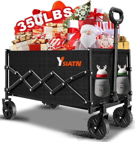 Collapsible Wagon Cart Foldable with 350lbs Weight Capacity, Lightweight Utility Shopping Cart with Wheels, Folding Grocery Wagon Cart Portable for Beach Garden Sports and Camping, Black