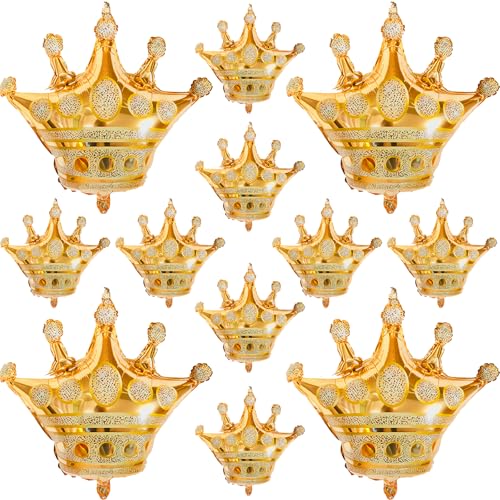 HILAVO Crown Balloons, Large Gold Foil Crown Balloons Gold Crown Decoration for King and Queen Party Royalty Birthday Wedding Baby Shower New Year Party Decorations