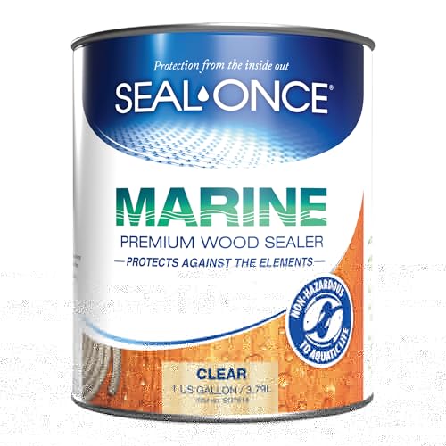 Seal-Once Marine Premium Wood Sealer - Waterproof Sealant - Wood Stain and Sealer in One - 1 Gallon & Clear
