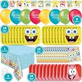 Spongebob Birthday Decorations - Plates and Napkins, Tablecloth, Banner, Balloons, Checklist - Spongebob Party Decorations and Supplies - Serves 16