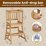 COSYLAND Kids Kitchen Step Stool，Toddler Standing Tower with CPC Certification, Removable Anti-Drop Railing Safety Rail Enjoys Unique Patented Design A Anti-tip Structure More Stable, Natural Bamboo