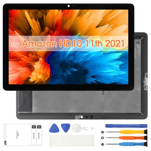 for Amazon Fire HD 10 HD10/ HD10 Plus 11th 2021 Screen Replacement, Digitizer T76N2B T76N2P LCD Display Touch Panel Glass Full Assembly with Repair Tools(Black,10.1 inch)