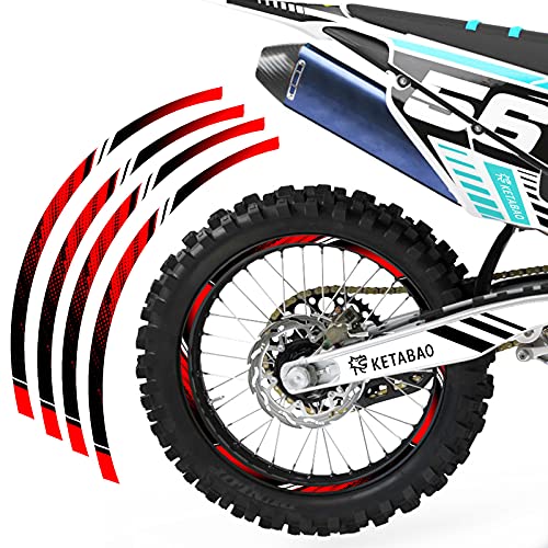 KETABAO Dirt Bike Rim Tape D01 Decal Stickers Stripes 21 19 inch Compatible with KXF 250 KX250F KXF 450 KX450F (Red)