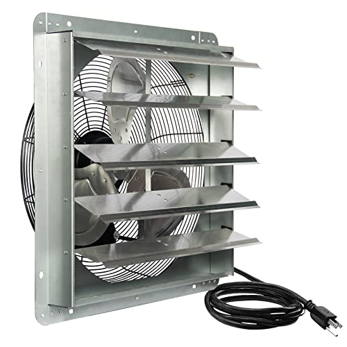 KEN BROWN 20 Inch Shutter Exhaust Fan With 1.65 Meters Power Cord Wall Mounted, High Speed 3500CFM, Vent Fan For Garages And Shops, Greenhouse,Attic Ventilation