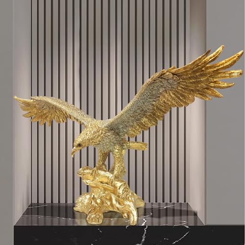 Shlinnuo 22.4" Large Golden Eagle Resin Sculpture, Unfurling Its Wings Ornaments Statue, Modern Home Office Figurine Decor, Desktop Decoration