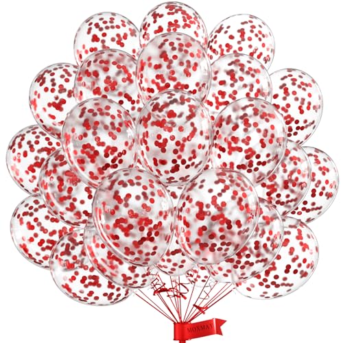 MOXMAY Red Confetti Balloons - 12inch, 50 Pcs Latex Balloons for Birthday, Wedding, Baby Shower, Christmas Party Decoration