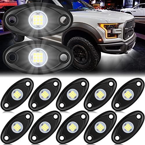 Macarrie 12 Pods Rock LED Lights for Car SUV Underglow Lights Waterproof Neon Trail Rig Lamp Lighting for Truck Motorcycle Boat ATV UTV and More(White)