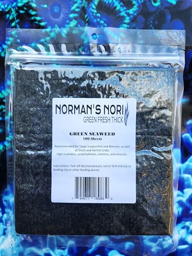 Green Seaweed Sheets 100 Package of 4” x 7.5” Nori Seaweed Sheets, for All Algae Eating Fish, 100% Natural, Nutrient-Dense, Super Thick 140g