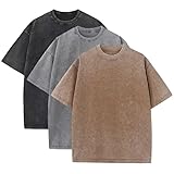 3 Pcs Men's Oversized Heavy Cotton Summer T-Shirts Vintage Tee Loose Fit Short Sleeve Casual Tshirts for Men Women