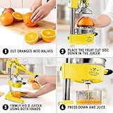 Zulay Kitchen Cast-Iron Orange Juice Squeezer - Heavy-Duty, Easy-to-Clean, Professional Citrus Juicer - Durable Stainless Steel Lemon Squeezer - Sturdy Manual Citrus Press & Orange Squeezer (Yellow)