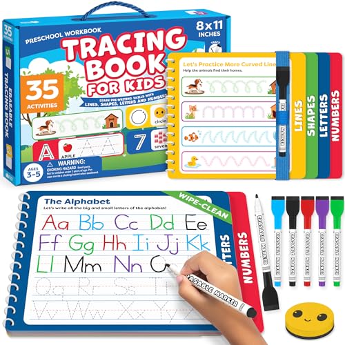 Preschool Learning Activities - Tracing Books for Kids Ages 3-5 - Toddler Handwriting Practice - Letter Tracing for Kids Preschool Kindergarten Workbooks 3-4, 4-5 - Learning Books - Summer Toys