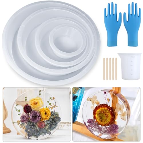 Deep Round Resin Silicone Molds Set,3" 5" 7" 9" Tray Coaster Silicone Circle Molds for Epoxy Resin,for Flowers Preservation,DIY Crafts,Home Decoration