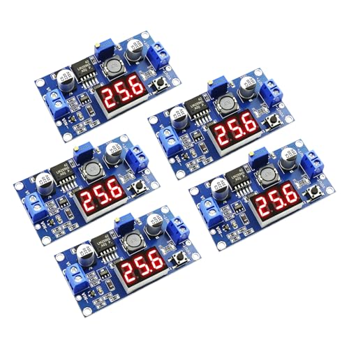 DaFuRui LM2596S DC-DC Buck Converter，5PCS LM2596 Adjustable Reduced Voltage Regulator Power Module with Digital Voltmeter Display 36V 24V 12V to 5V 2A Voltage Stabilizer