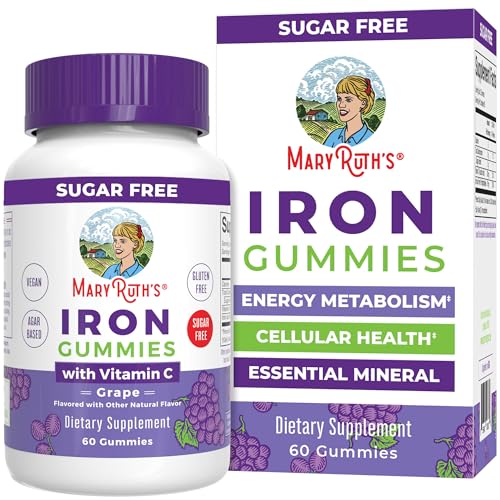 MaryRuth Organics Iron Gummies for 14+ with Vitamin C for Absorption | Sugar Free | Gummy Iron Supplement + VIT C | Energy Metabolism | Cellular Health | Immune Support | Vegan | Non-GMO | 60 Count