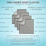 Severn Dish Cloths for Washing Dishes 4pk - No-Smell Dish Rags with Non-Scratch Wire Scrubber Side for Kitchen Cleaning. Grime-Fighting Bamboo-Charcoal Microfiber 2-Sided Dishrags. Machine Wash + Dry