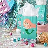 BLUE PANDA 24 Pack Mermaid Gift Bags with Handles for Party Favors, Goodies, Treats (5.3 x 3.2 x 9 In)