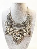 Thkmeet Vintage Gypsy Bohemian Ethnic Tribal Boho Statement Pendant Necklace,Owl style (Silver)