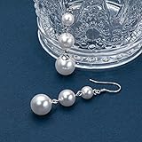 DENGGUANG Pearl Earrings for women, 925 Sterling Silver Shell Pearl June Birthstone Long Pearl Drop Dangle Earrings Wedding Jewelry Gifts for Bride Bridesmaid