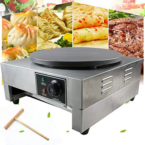 16-Inch Commercial Electric Crepe Maker, 110V 2.8KW Non-Stick Electric Crepe Pan Single Hotplate with Wood Spreader (Style 4)