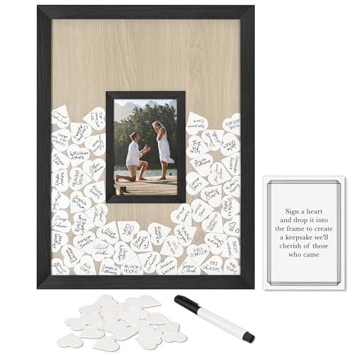 Americanflat 12x16 Wedding Guest Book Alternative with 80 Heart Tokens - Fits 4x6 Photo - Token Shadow Box - Ideal for Wedding Reception Guest Book, Wedding Decorations, Bridal Showers - Black