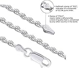 Savlano 925 Sterling Silver 4mm Solid Italian Rope Diamond Cut Twist Link Chain Necklace with Gift Box for Men & Women - Made in Italy