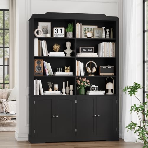 FACBOTALL 73.1" Tall Bookcase and Bookshelf, Wide Bookshelf with Doors and Adjustable Shelves, 6 Tier Large Bookshelfs with Storage, Tall Storage Cabinet for Living Room, Home Office, Black