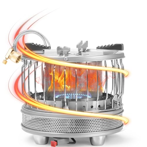 FEIWOOD GEAR 2 in 1 Portable Propane Heater & Stove, 3680 BTU-13500 BTU, Outdoor Heater Gas Stove with ignition, Camping Ice Fishing Hunting Survival Emergency Gifts