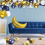 Zhanmai 110 Pcs Navy Blue Balloon Garland Kit Sky Night Moon Star Theme Balloons 36'' Gold Moon Balloon 18'' Star Foil Balloon Party Decoration Wedding Birthday Blue Parties and Celebrations Decor