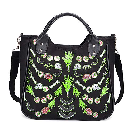 Women Fashion Rivet Handbag Purse Canvas Punk Tote with Shoulder Strap Crossbody Bag Large Capacity Black (Green)