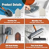 CLEANHOME Floor Scrub Brush Tile Tub Scrubber Brush with 4 Different Cleaning Heads, Shower Brush with 56” Extendable Long Handle, Scrubbers for Cleaning Kitchen, Bathroom, Tub, Tile, Wall