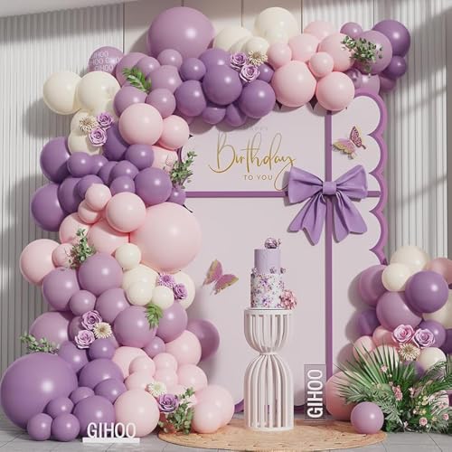 Pink and Purple Balloon Arch Kit 143pcs Dusty Purple Lavender Pastel Macaron Pink Balloons for Girls Birthday Baby Shower Wedding Shower Decorations