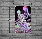 The Thinker Psychedelic Skeleton Mushroom Wall Art Flag - 3' X 5' Trippy Tapestry Skull Room Decor for Men - Cool Grunge Aesthetic Bedroom Accessories for Women - Stoner Hippie Emo Alt Hanging Tapestries