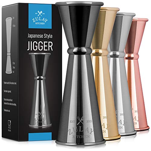 Zulay Premium Japanese-Style Cocktail Jigger – 2 OZ 1 OZ Double Bartending Jigger – 304 Stainless Steel with Engraved Measurements – Professional Drink Measurer for Cocktails & Liquor - Black